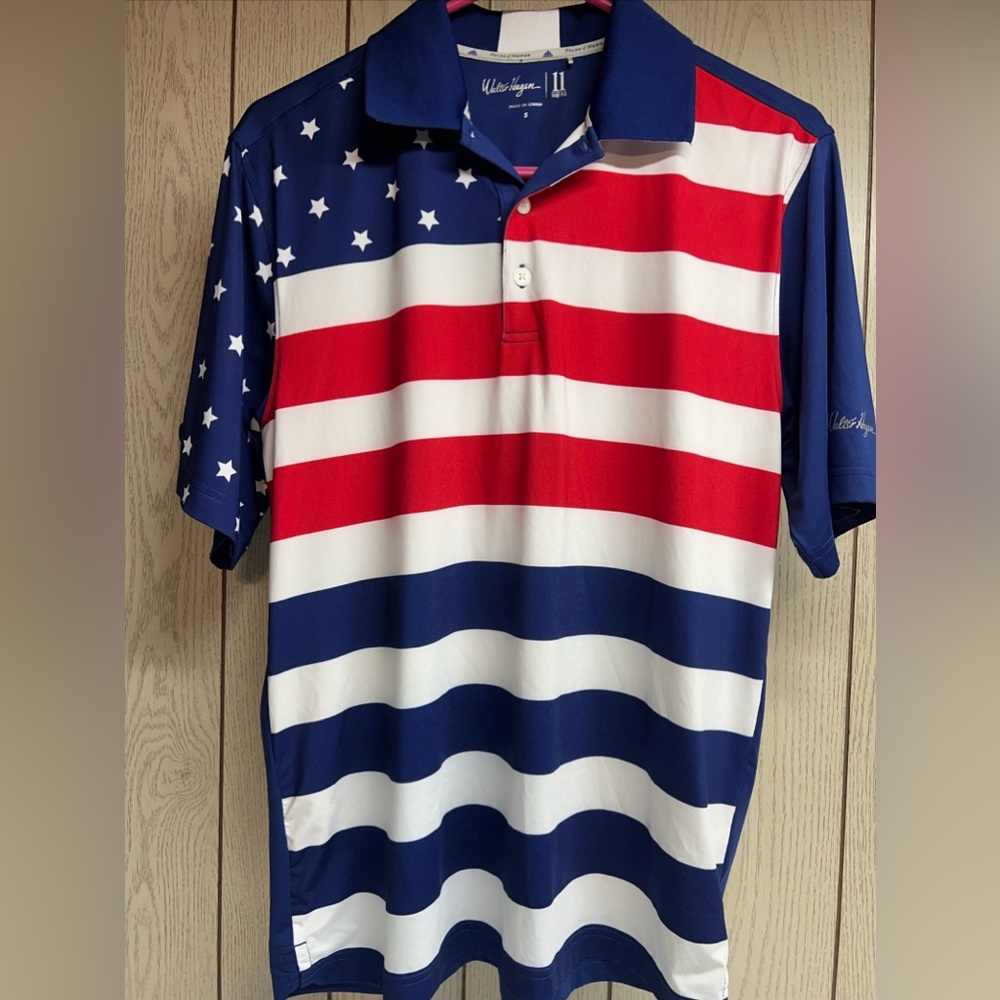 Walter Hagen Folds Of Honor Polo Shirt Mens Size S USA Flag Short Sleeves Golf